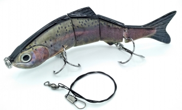 Regenbogen Wobbler Swimbait Kunstköder (15,2cm, 35g) + Stahlvorfach (30cm) SET